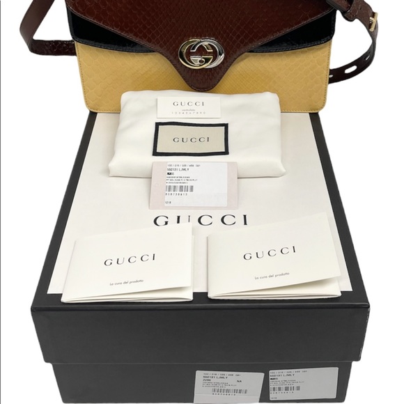 Gucci GG Interlocking Logo Python Medium 3 Compartments Brown/ Black/Beige Purse - Picture 3 of 16